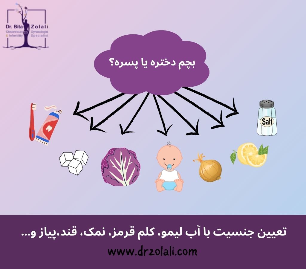 تعیین جنسیت با آب لیمو، پیاز، نمک، جوش شیرین، کلم قرمز ، خمیر دندان، بچه قبلی - دکتر بیتا زلالی